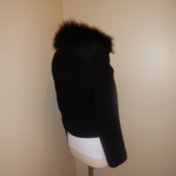 AnnaRita N Wool Real Fur Colar Wool Italy Black Buttoned Jacket Blaser Coat - Picture 5 of 16